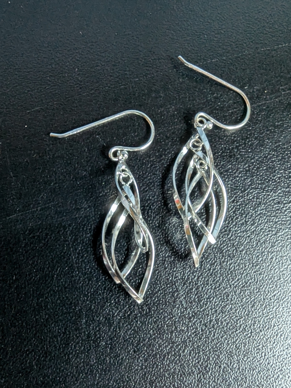 Silver Twisted Leaf Dangle Earrings - Silver